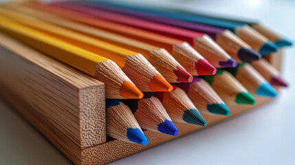color pencils on a wooden holder