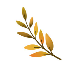 Twig with yellow leaves isolated on white background. Vector hand-drawn illustration in cartoon flat style. Perfect for your project, cards, invitations, print, decorations.