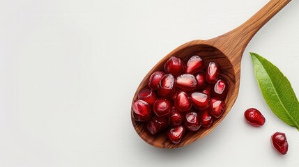 Fresh pomegranate fruit seed grain in spoon