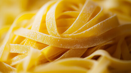 Close-up of raw fettuccine pasta, culinary food photography concept