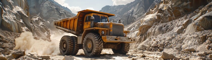 Fototapeta premium Heavy-Duty Dump Truck in Action Road Construction, Powerful Development and Utilizing Heavy-Duty Machinery for Efficient Road Building