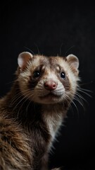 ferret on plain black background with copy space backdrop portrait