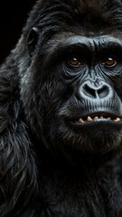 Naklejka premium gorilla on plain black background with copy space backdrop portrait