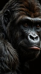 gorilla on plain black background with copy space backdrop portrait