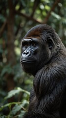 Naklejka premium gorilla on nature scene background with copy space backdrop portrait