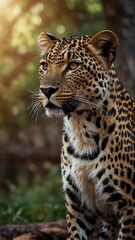 leopard on nature scene background with copy space backdrop portrait