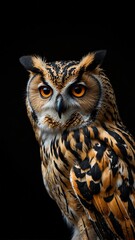 Fototapeta premium owl on plain black background with copy space backdrop portrait