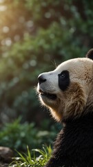 Fototapeta premium panda on nature scene background with copy space backdrop portrait