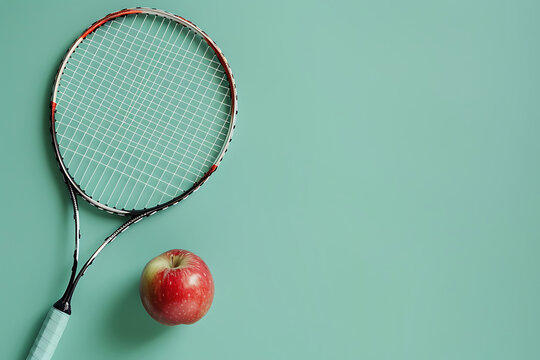 tennis racket appple with copy space, active lifestyle background