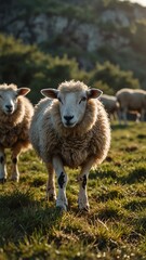 sheep on nature scene background with copy space backdrop portrait