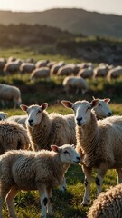 Fototapeta premium sheep on nature scene background with copy space backdrop portrait