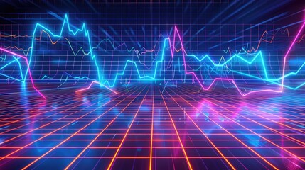 Detailed 3D illustration of a financial graph with rising trends and glowing lines on a grid background with this inviting photo.