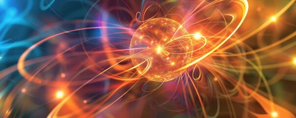 Obraz premium Wavefunction collapse, quantum observation, dynamic quantum state, subatomic particles, uhd, copy space for text,