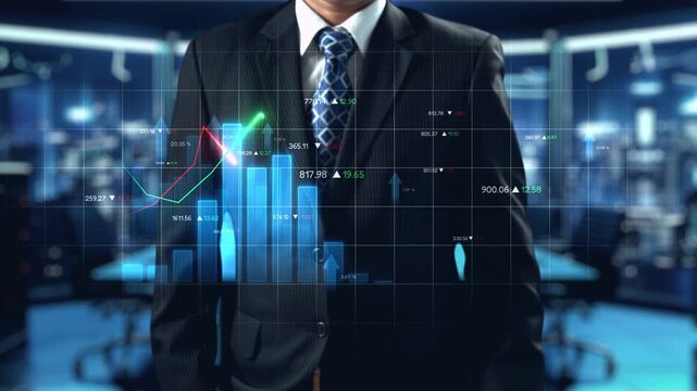 Business person evaluates metrics for business growth, setting goals for expansion. Insights on fostering continuous business growth through innovation and strategy 2025. UUID