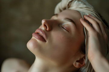 Naklejka premium hands doing a head massage in a massage salon