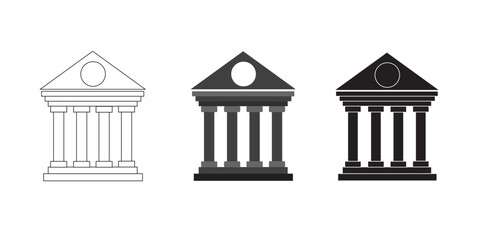 Black bank icon set. Government building, flat vector