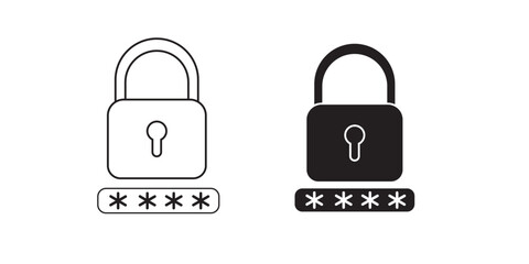 Password security vector icon illustration set. Lock and pin code for safety and protection. Secured file symbol.