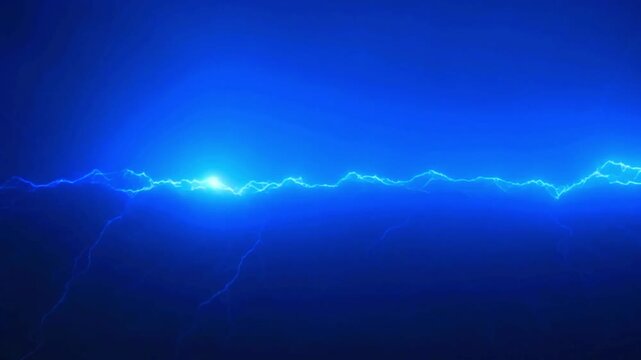 Abstract blue electric lightning bolt on dark background.