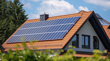 Fototapeta premium Experts at Work Installing Solar Panels on a Roof