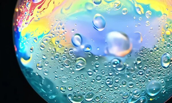 Glossy shine soapy bubbles effect and reflection on black backdrop