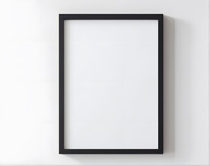 Black vertical frame hanging on a white wall mockup