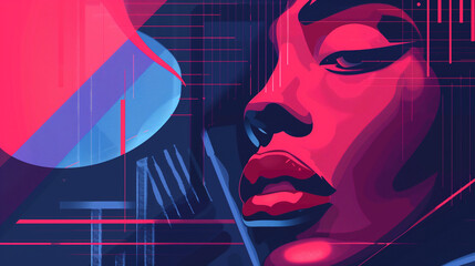 Abstract background with geometric shapes and a female face