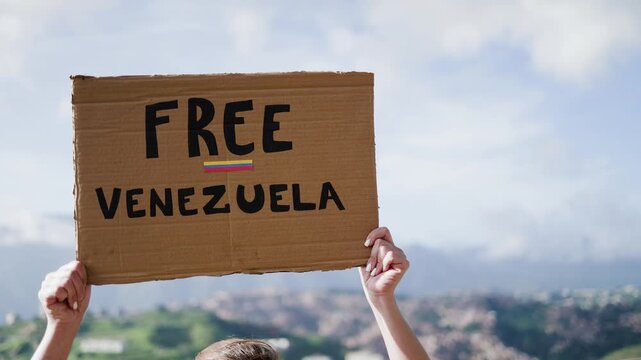 Venezuela opposition, People protest against presidential election results, holding banner signs on city streets. Democracy and activism