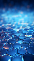Fototapeta premium Digital blue glowing hexagon geometric figure poster background