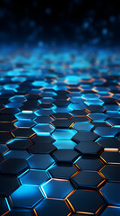 Obraz premium Digital blue glowing hexagon geometric figure poster background