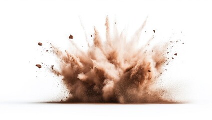 Exploding Dirt Cloud on White Background. Generative ai