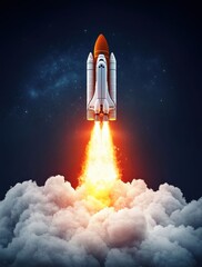 Space Shuttle Launching into the Night Sky. Generative ai.