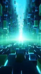 Obraz premium Digital green and blue geometry wave abstract graphic poster background