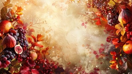 Autumnal Fruits and Leaves with a Glimmering Background