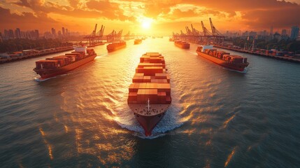 A smart port of the future filled with autonomous cargo ships, where AI and robotics handle all aspects of logistics