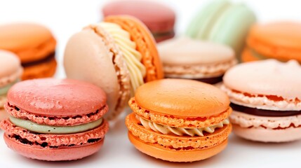 Fototapeta premium Macarons with a bright, multicolored pattern, isolated on white, visually striking and delicious