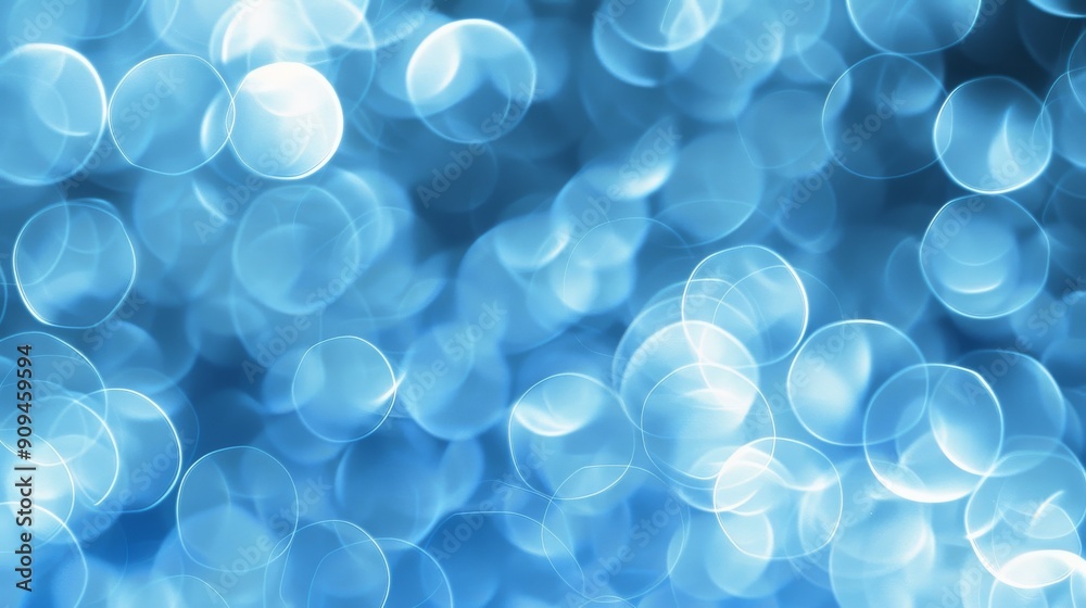 Poster Abstract blue bokeh background with circular light patterns, dreamy and festive concept
