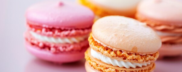 Fototapeta premium Pastel gradient macarons, closeup, isolated, appetizing and eyecatching