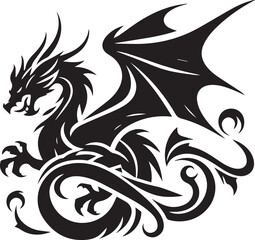 Dragon Vector Illustration, dragon silhouette vector illustration, Black Dragon silhouette vector design
