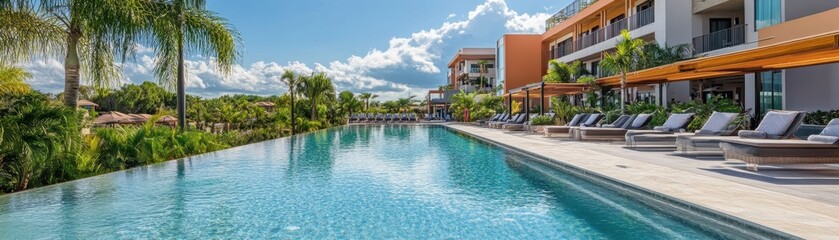 Fototapeta premium Holiday and Tourism Concept : Resort with Modern Architecture, Luxurious Pool