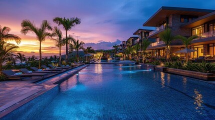 Obraz premium Holiday and Tourism Concept : Resort with Modern Architecture, Luxurious Pool
