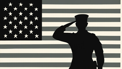 American soldier soluting in front of flag
