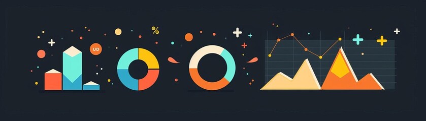 Metrics comparison chart, performance benchmarks, flat design illustration