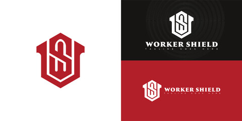 Abstract hexagon initial letter WS or SW in red color isolated on multiple background colors. The logo is suitable for workers' compensation defense law firm logo design inspiration templates.