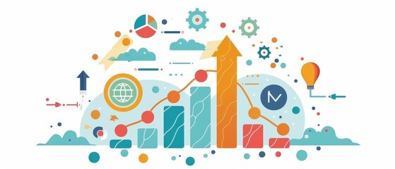 Fototapeta premium Project milestones tracking, goal achievements, flat design illustration