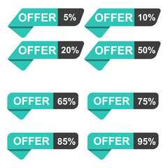 Banner tag discounts offer vector illustration in green and black color with background white.