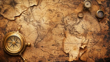 A vintage background featuring an old-fashioned map with intricate details, aged parchment tones, and delicate illustrations, evoking a sense of nostalgia and historical exploration