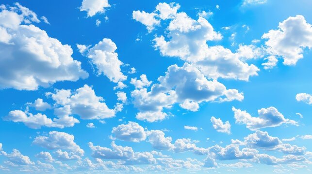 Expansive sky background with a brilliant blue sky dotted with fluffy white clouds creating a vast and open atmosphere ideal for uplifting and optimistic themes evoking freedom and endless
