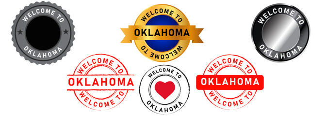 welcome to Oklahoma city stamp collection design icon destination part USA united state arrive arriving America tourist tourism tour country greeting