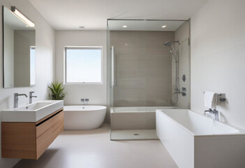 Modern bathroom interior with bathtub  modern bathroom with tiles modern bathroom with white tiles modern bathroom interior with shower modern bathroom interior with bathroom