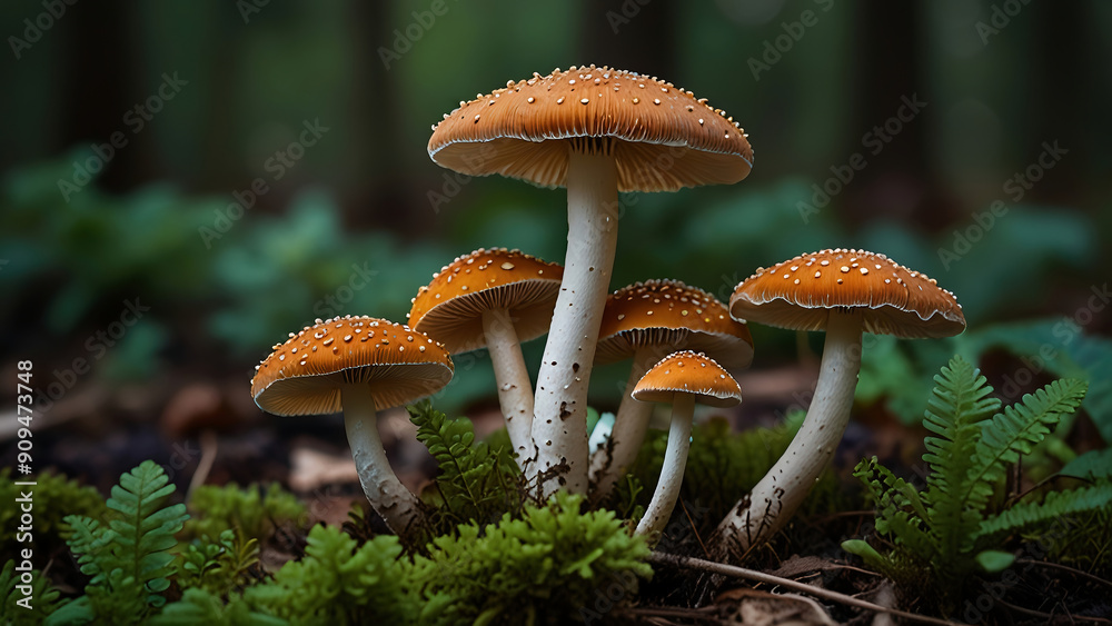 Wall mural wild mushrooms in the ground